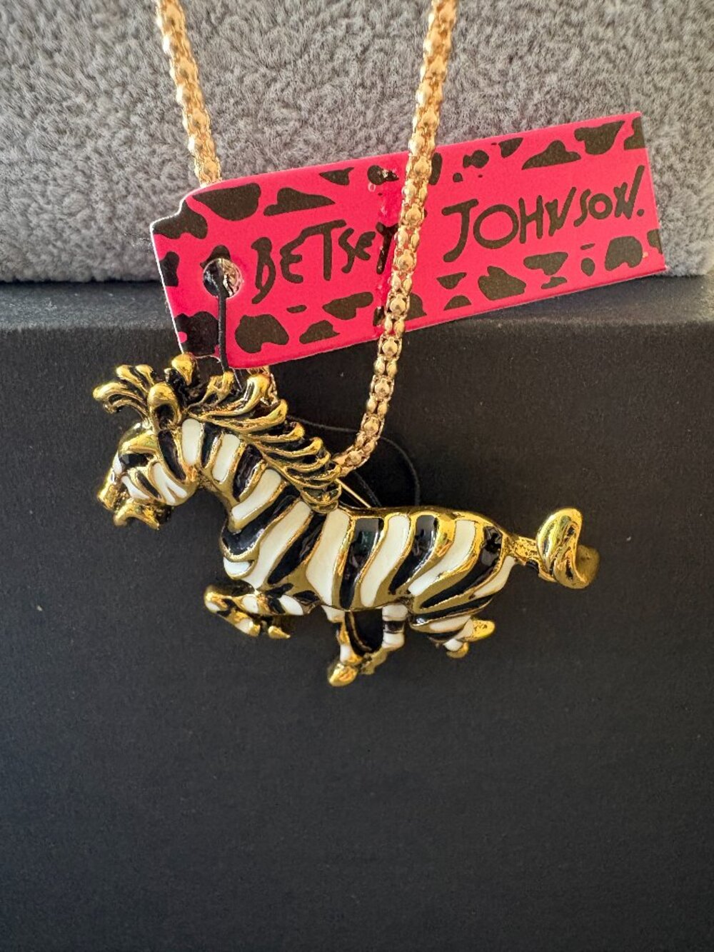 Betsey Johnson Zebra Pendant - Gold Tone Necklace/Brooch – NOS Tagged